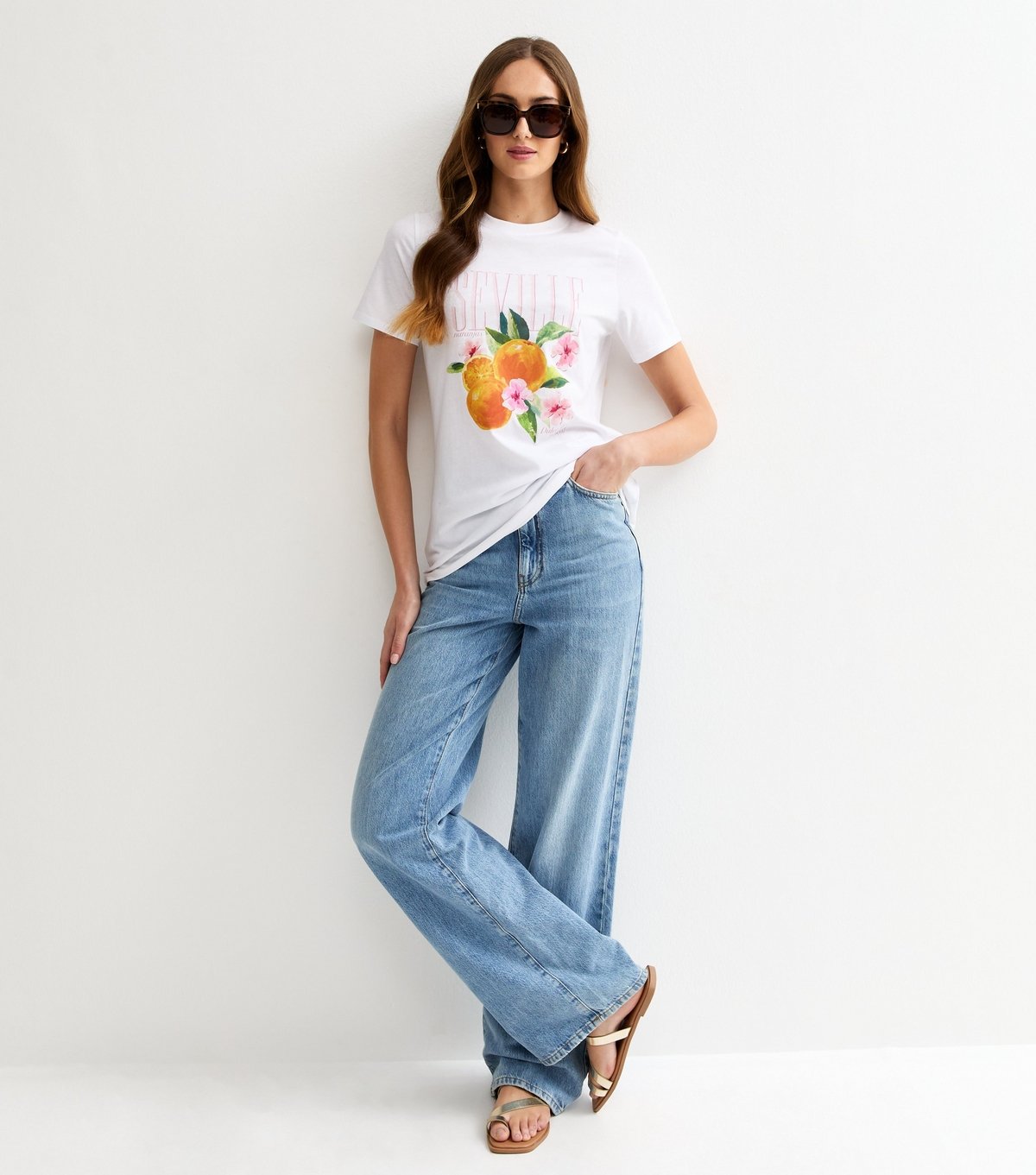 New Look Women's Tall White Cotton Orange Print T-Shirt New Look - 3