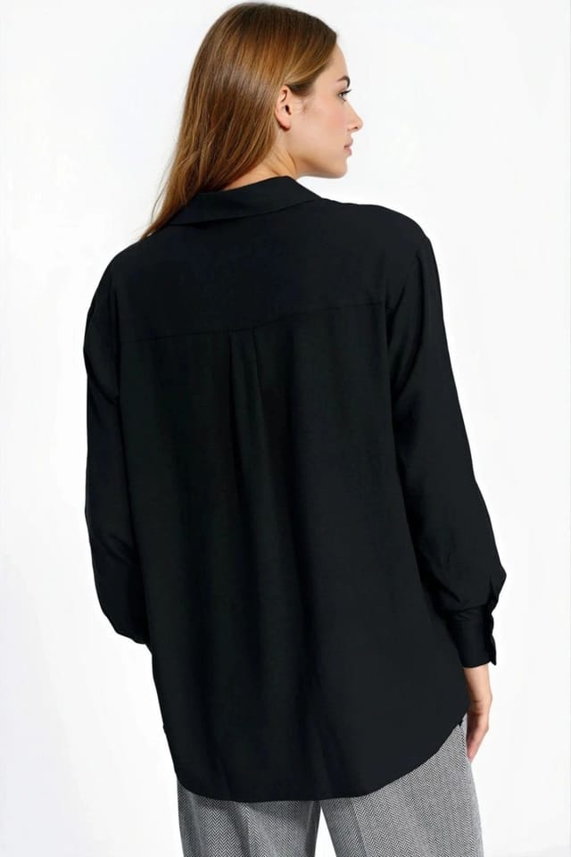 Love Lace Love Lace Women's Long Sleeve Viscose Collared Shirt in Black - 3