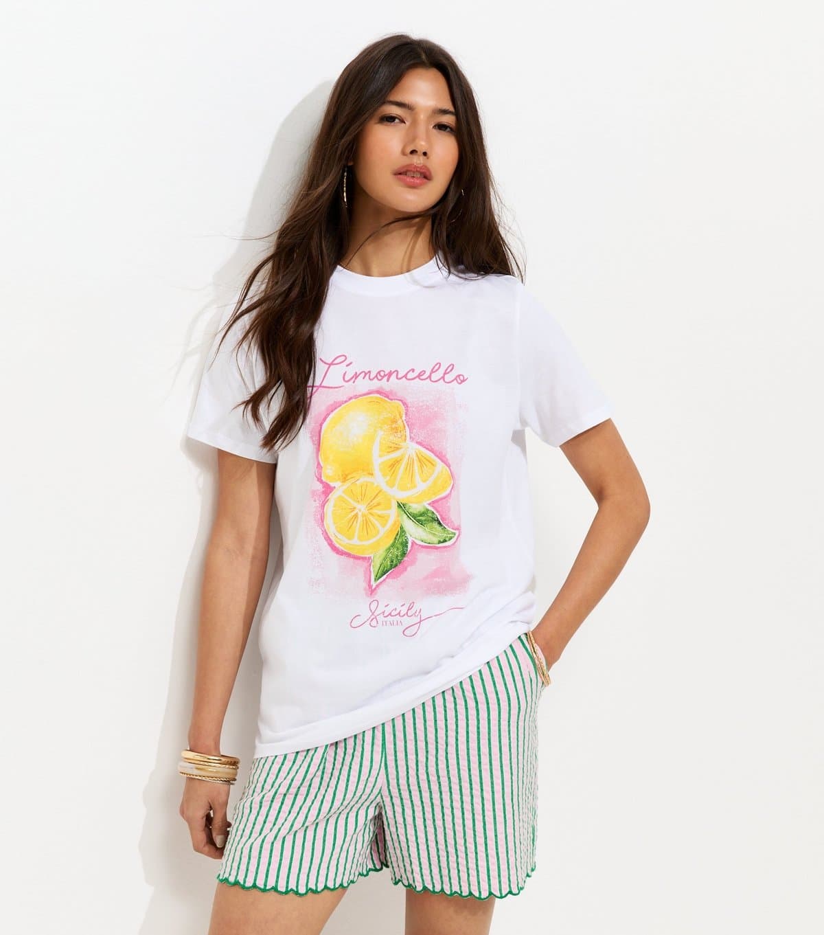 New Look Women's White Cotton Limoncello Print Relaxed T-Shirt New Look