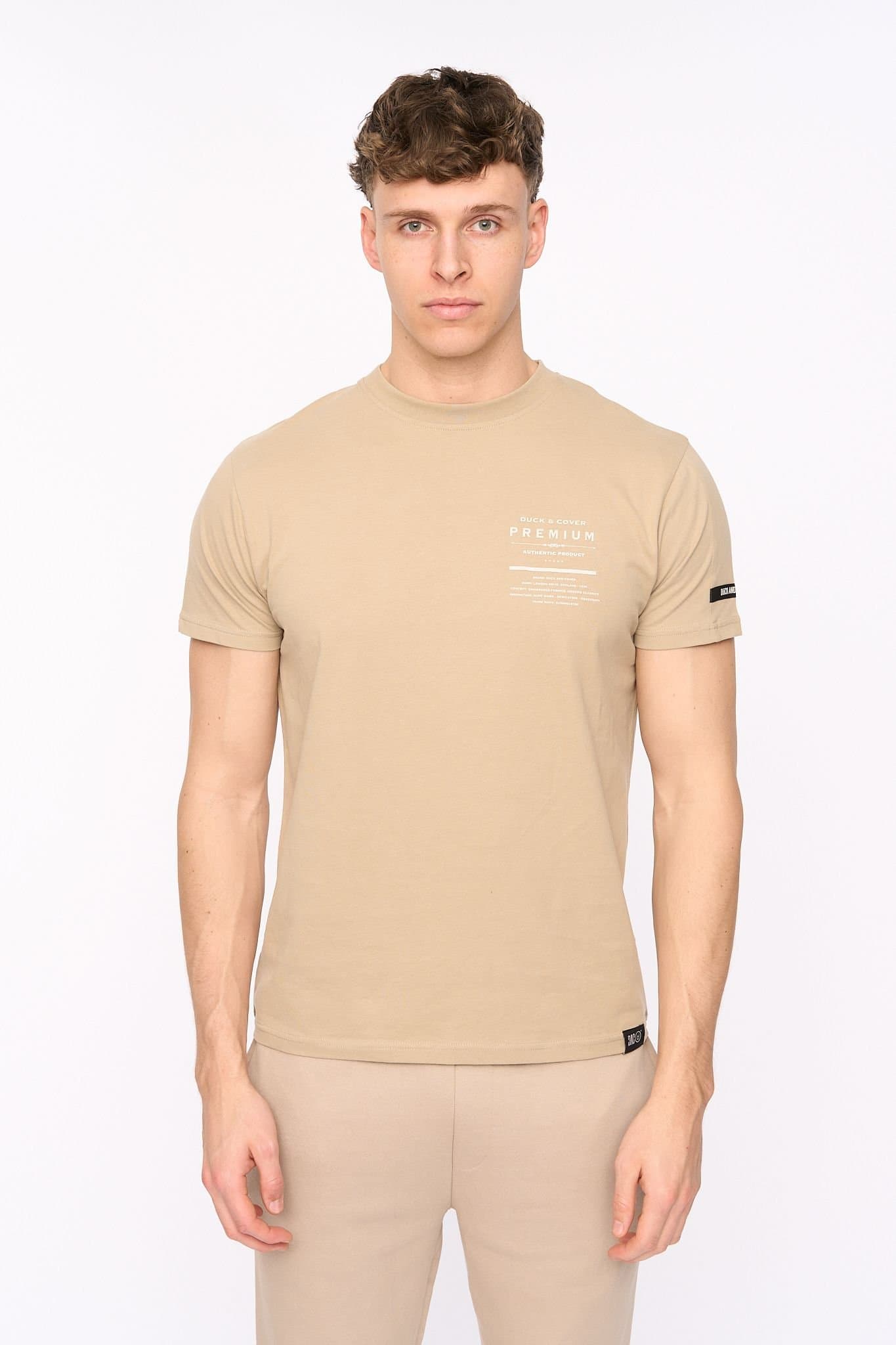 Duck&Cover Duck&Cover Men's Rayland 100% Cotton Soft-Touch Graphic T-Shirt in Stone