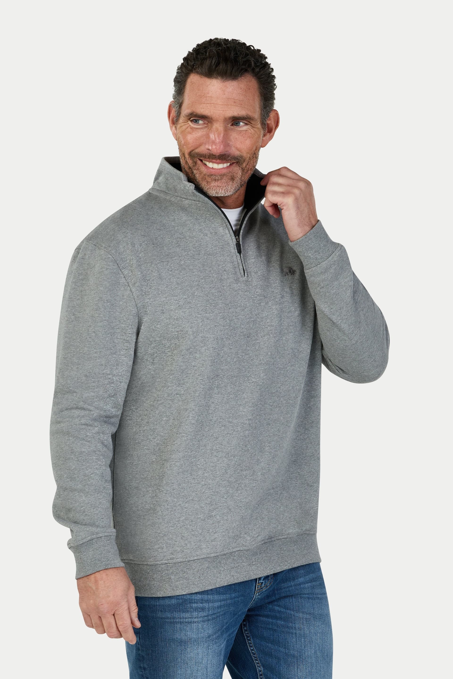 raging bull Raging Bull Men's Classic Jersey Quarter Zip Sweat in Grey