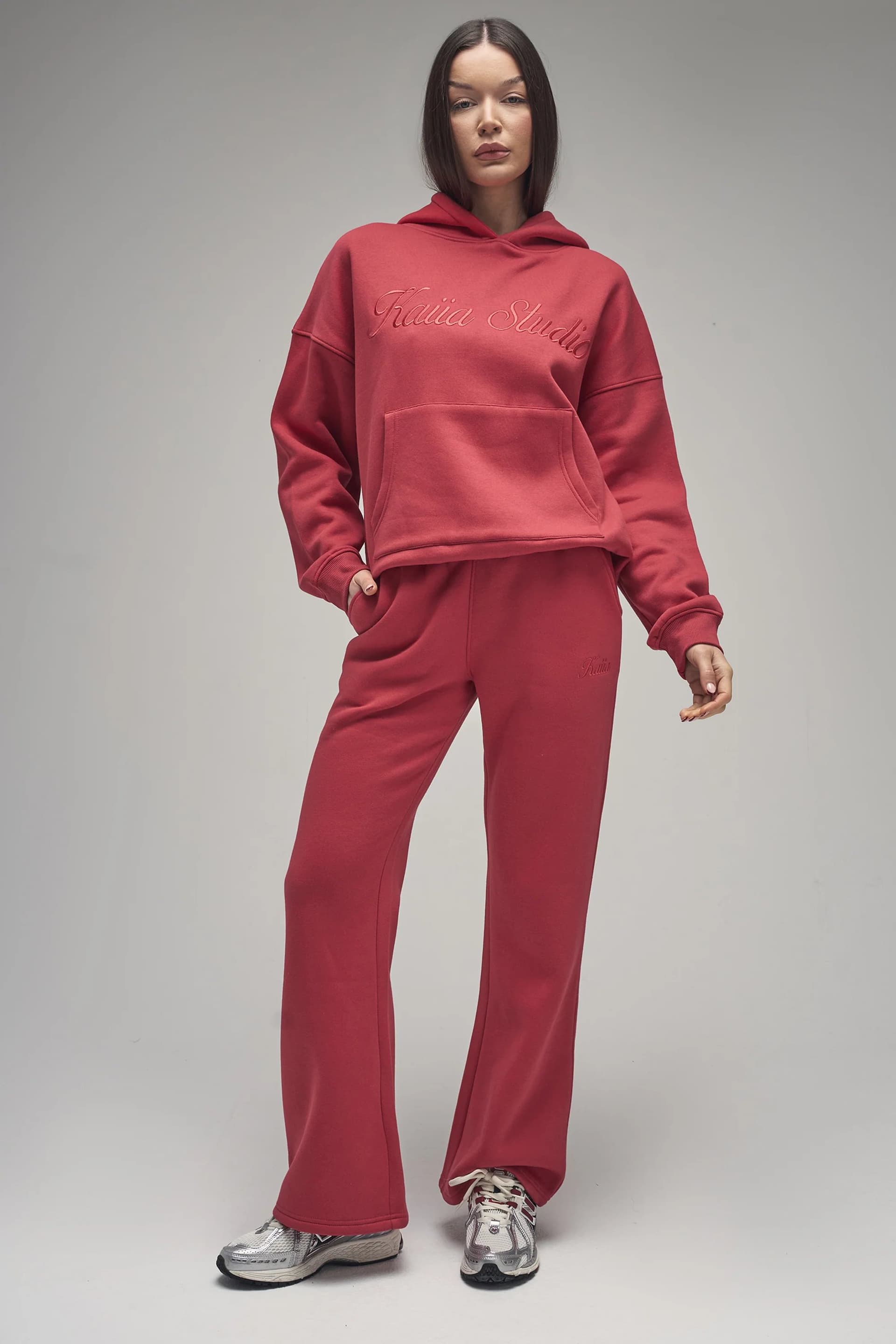 Kaiia Kaiia Script Logo Wide Leg Joggers Red
