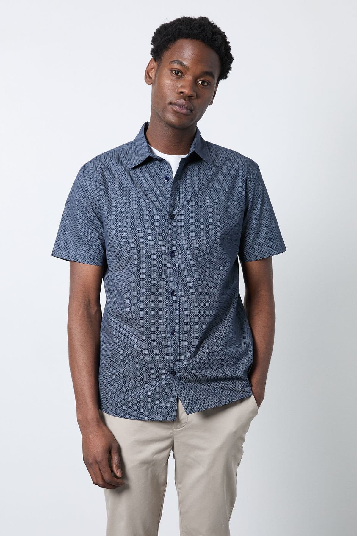 Burton Burton Men's Navy Print Short Sleeve Shirt