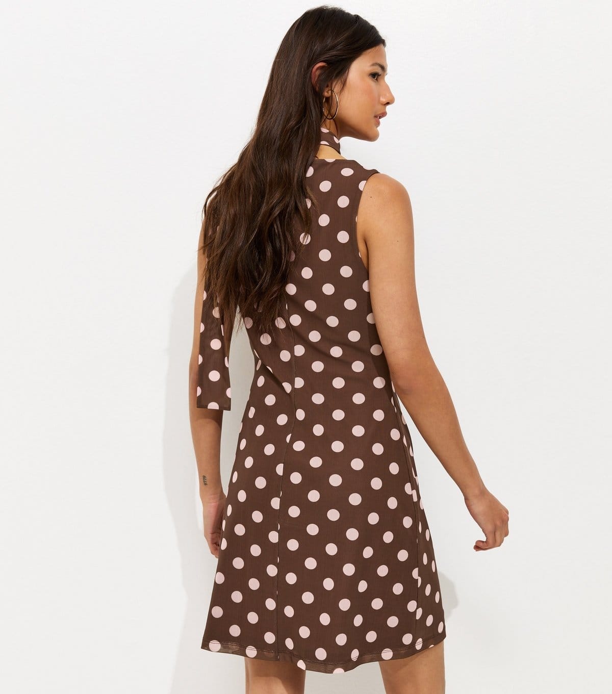 New Look Women's Brown Polka Dot Cowl Neck Mesh Mini Dress New Look - 4