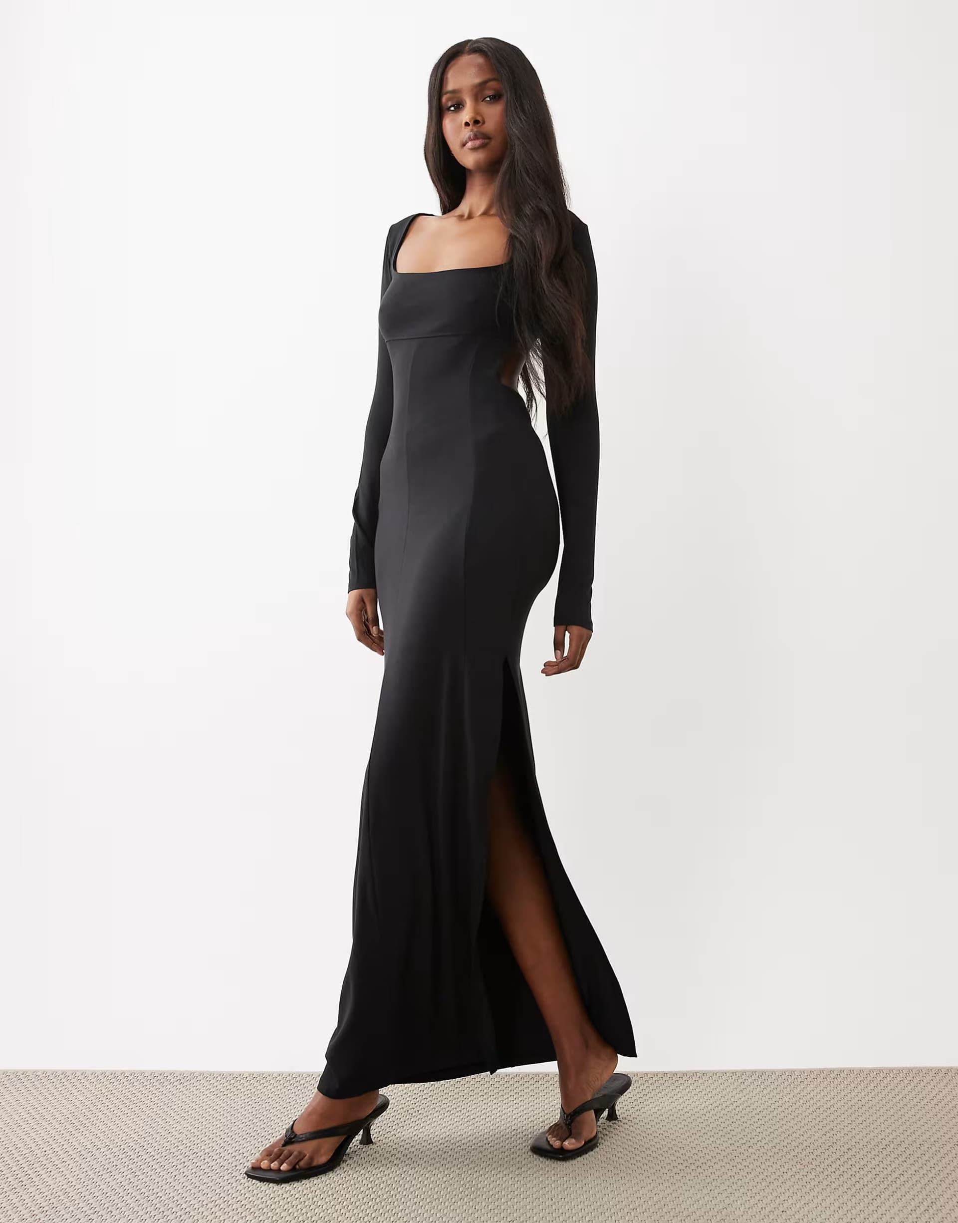 ASOS ASOS DESIGN long sleeve maxi dress with back cut out and ruching in black