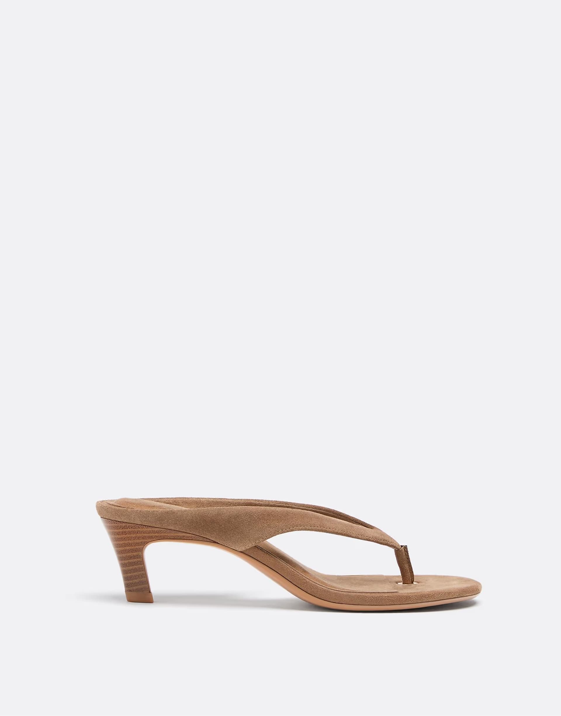 ASOS Stradivarius Leather thong heeled sandals in beige