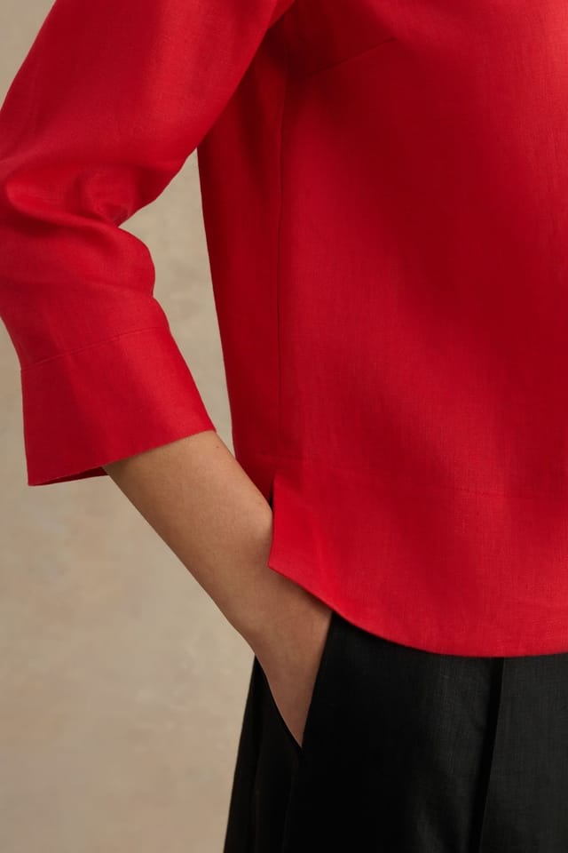 Hobbs London Hobbs London Women's Nita Collar Neck Linen Shirt in Red - 3
