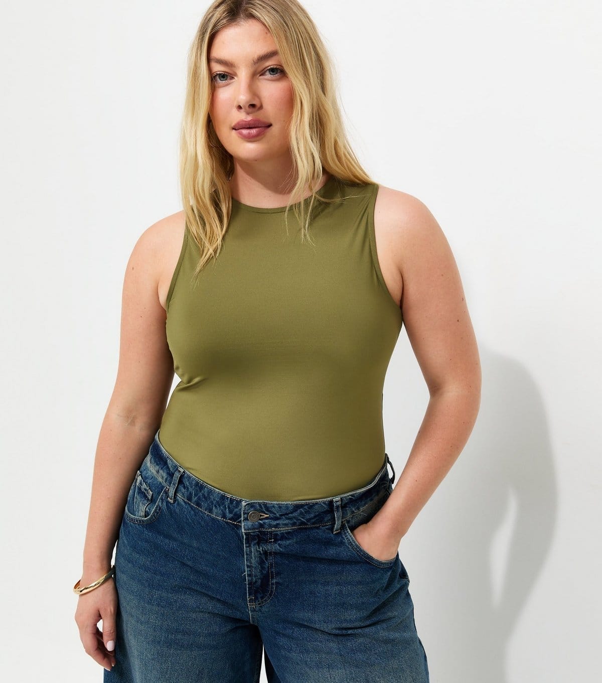 New Look Khaki Plus Size Slinky Racerback Bodysuit