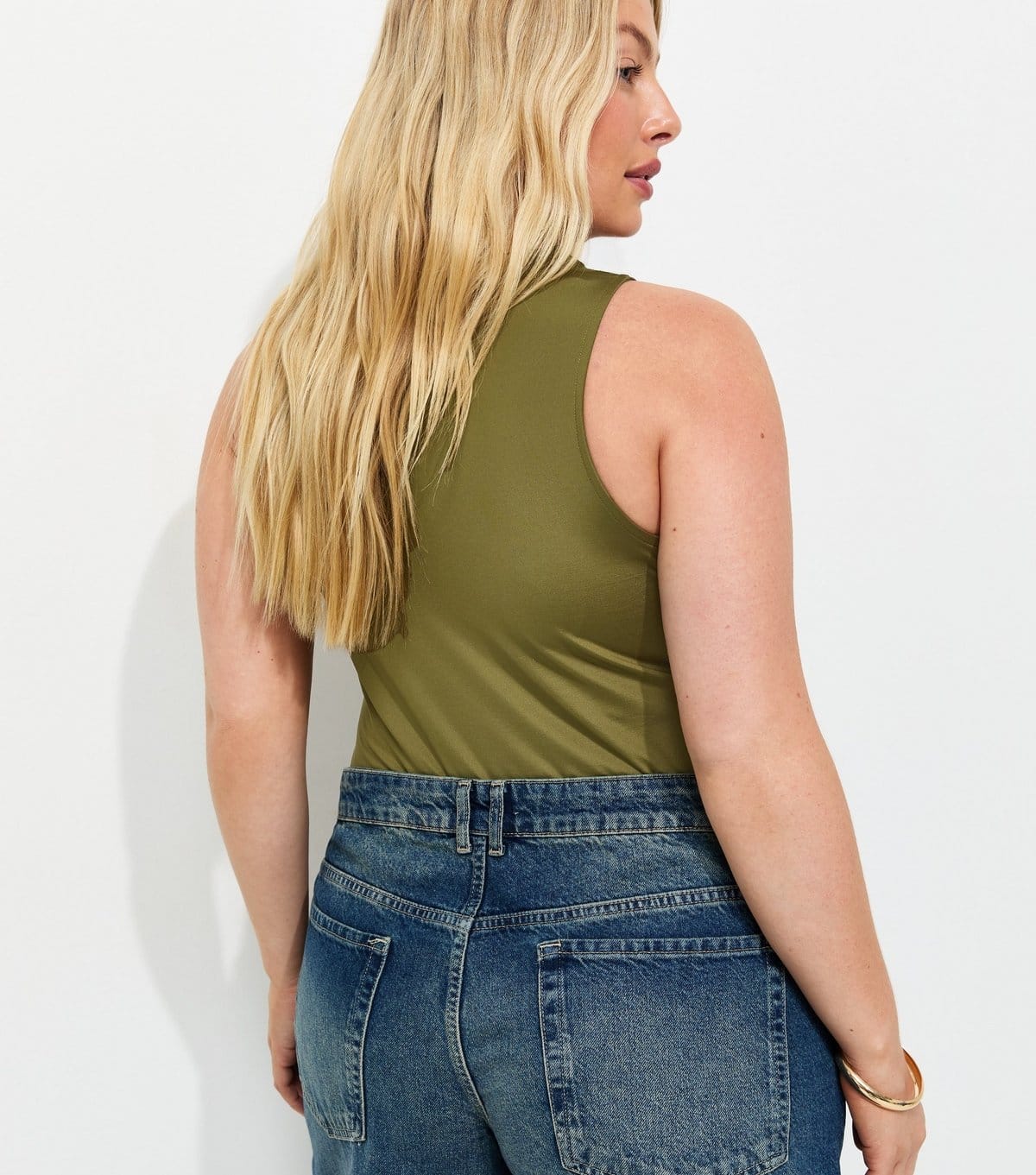 New Look Women's Plus Size Dark Khaki Slinky Racerback Bodysuit Curves New Look - 4