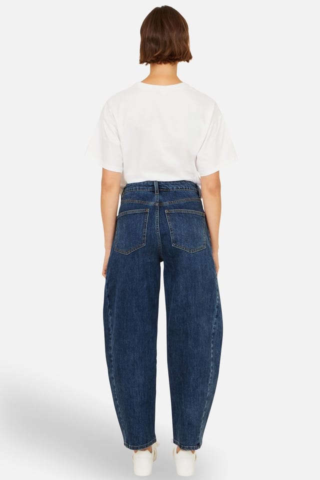 Yumi Yumi Women's Blue Denim Barrel Relaxed Fit Jeans in Dark Indigo - 3