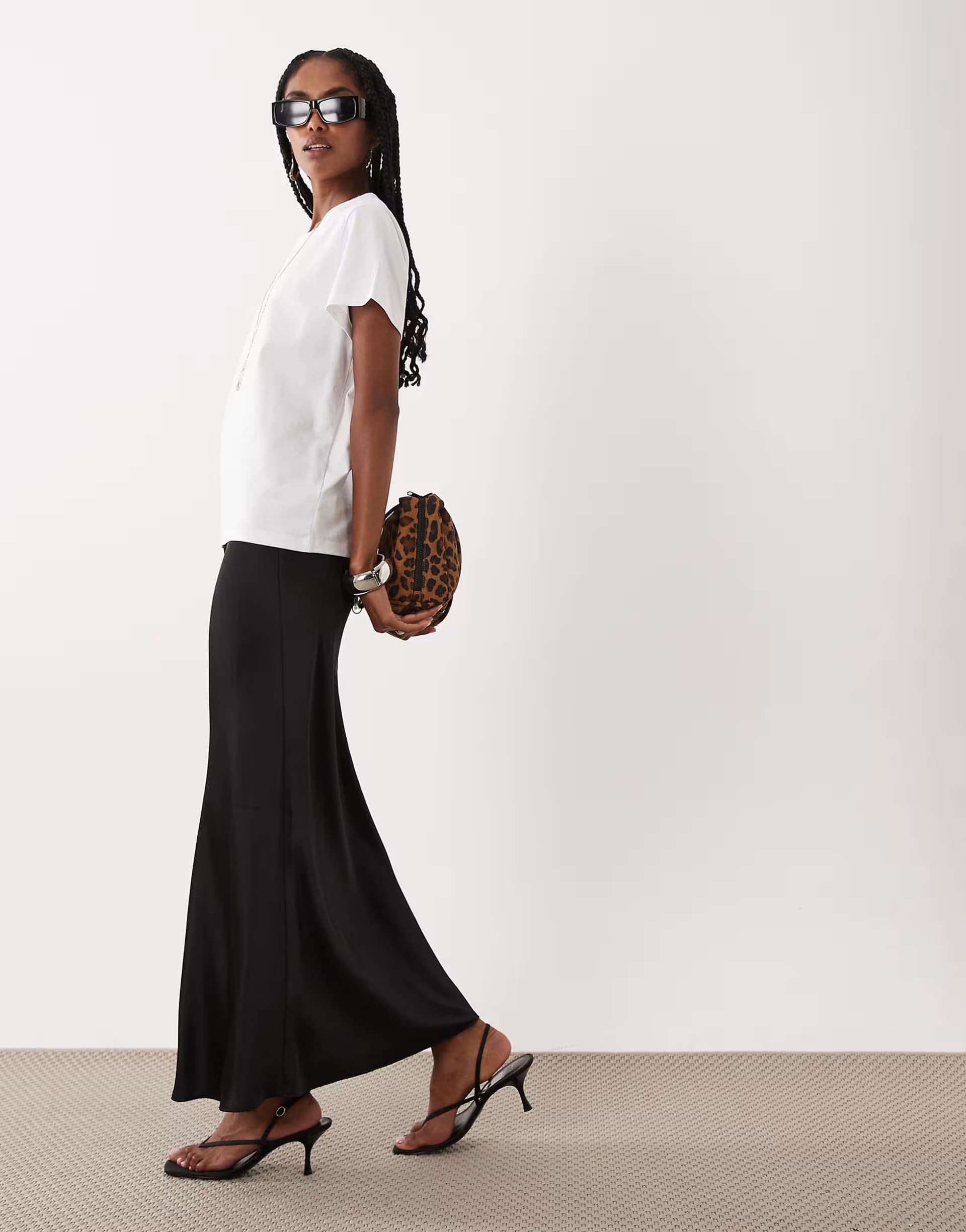 ASOS New Look satin bias maxi skirt in black