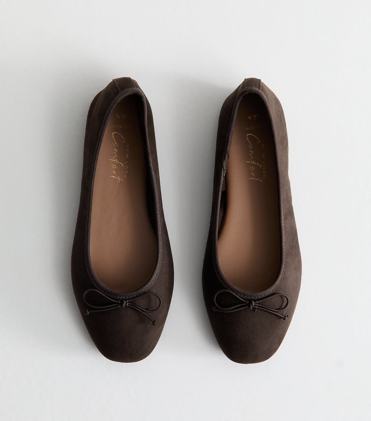 New Look Women's Wide Fit Brown Faux Suede Ballerina Flats Vegan New Look