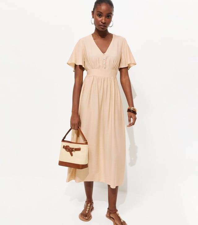 New Look Women's Cream Frill Sleeve V Neck Midi Dress New Look - 3