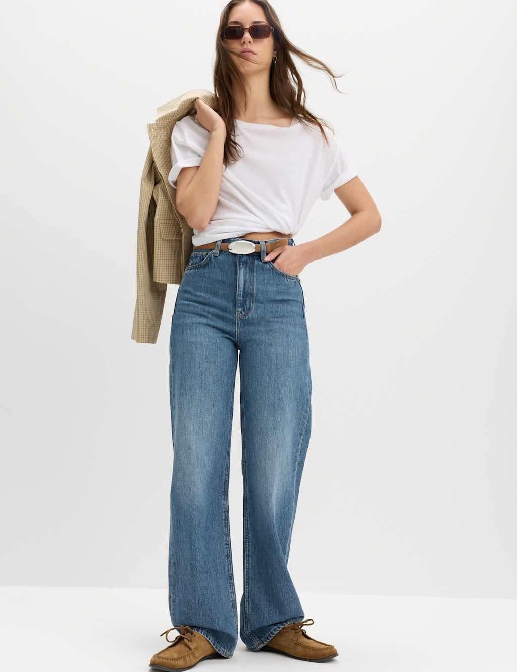 Marks & Spencer M&S High Waisted Relaxed Straight Jeans Medium Indigo