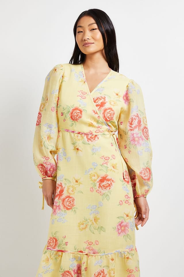 Dorothy Perkins Dorothy Perkins Women's Petite Floral Printed Wrap Detail Blouson Sleeve Maxi Dress - 2