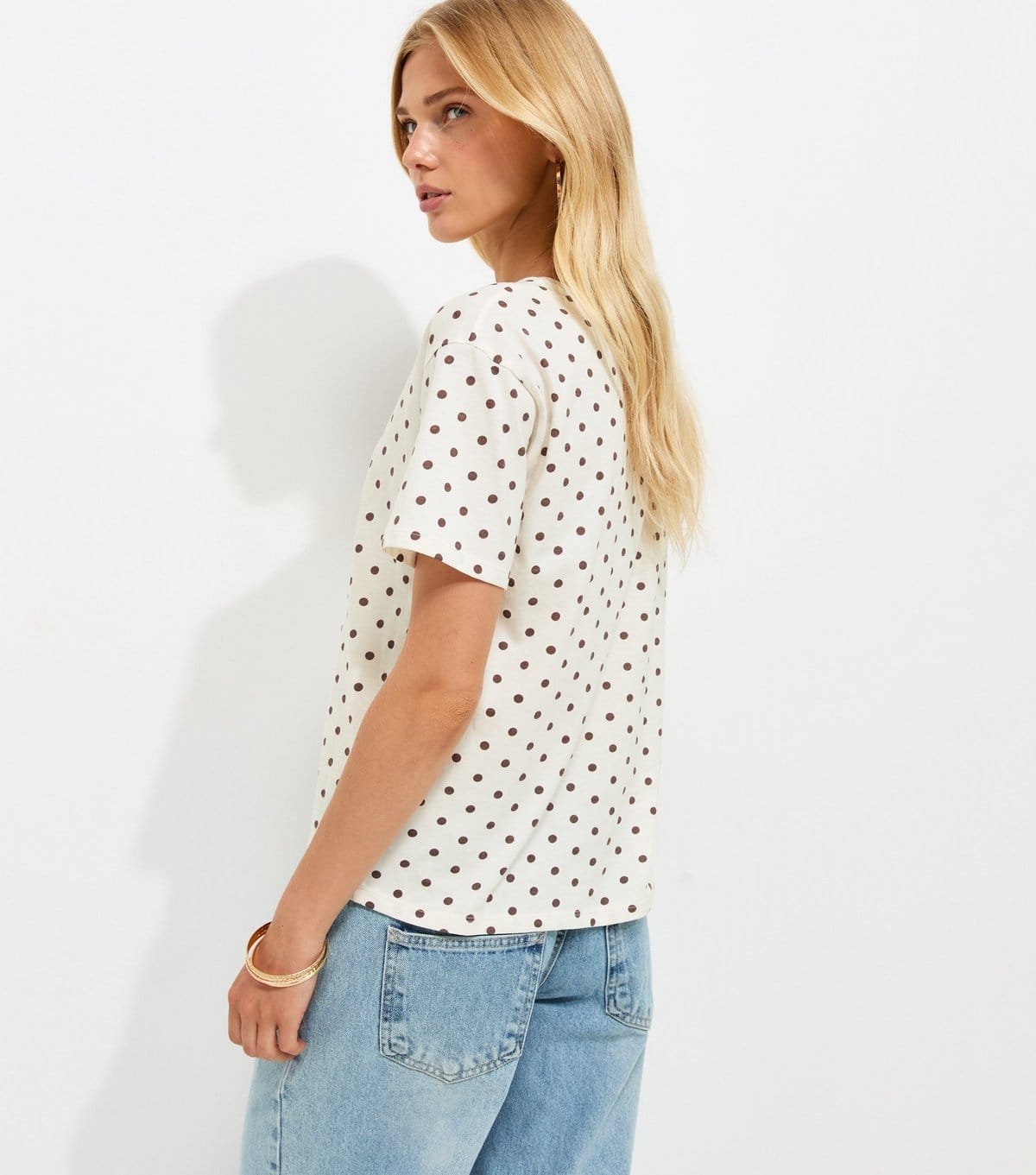 New Look Women's Cream Cotton Spot Print Easy T-Shirt New Look - 4