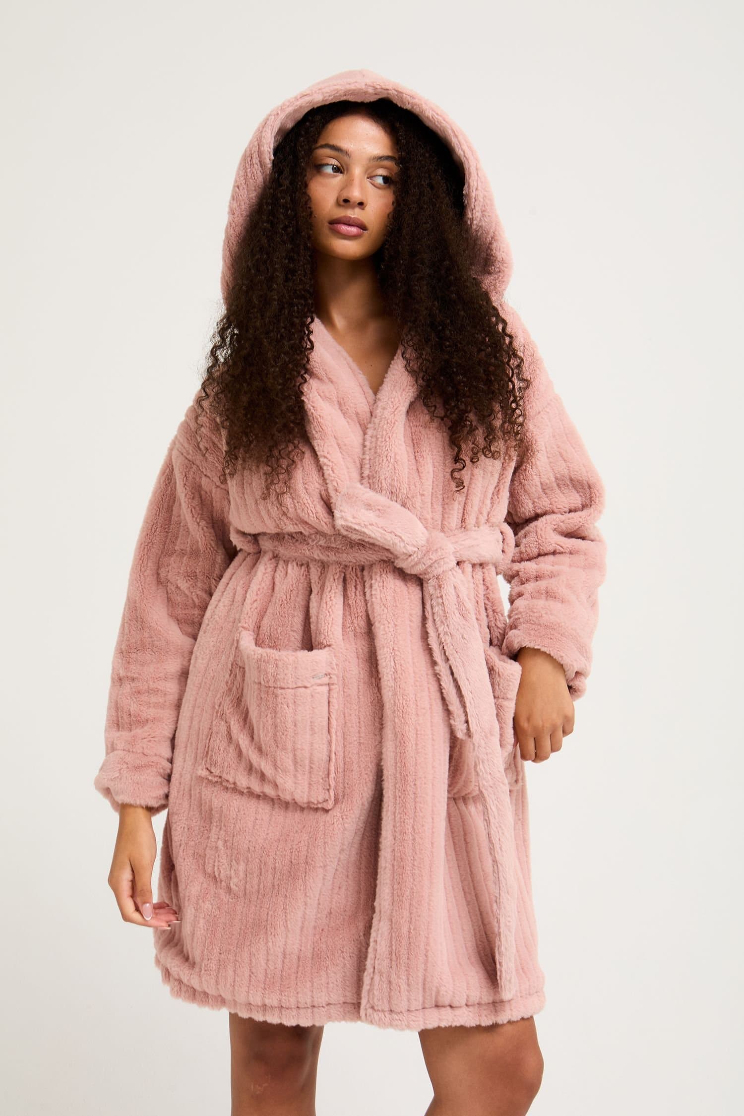 Pretty You London Pretty You London Dusty Pink Hooded Robe