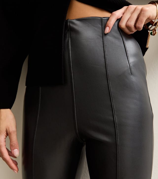 New Look Women's Tall Black Faux Leather Seams Leggings New Look - 2