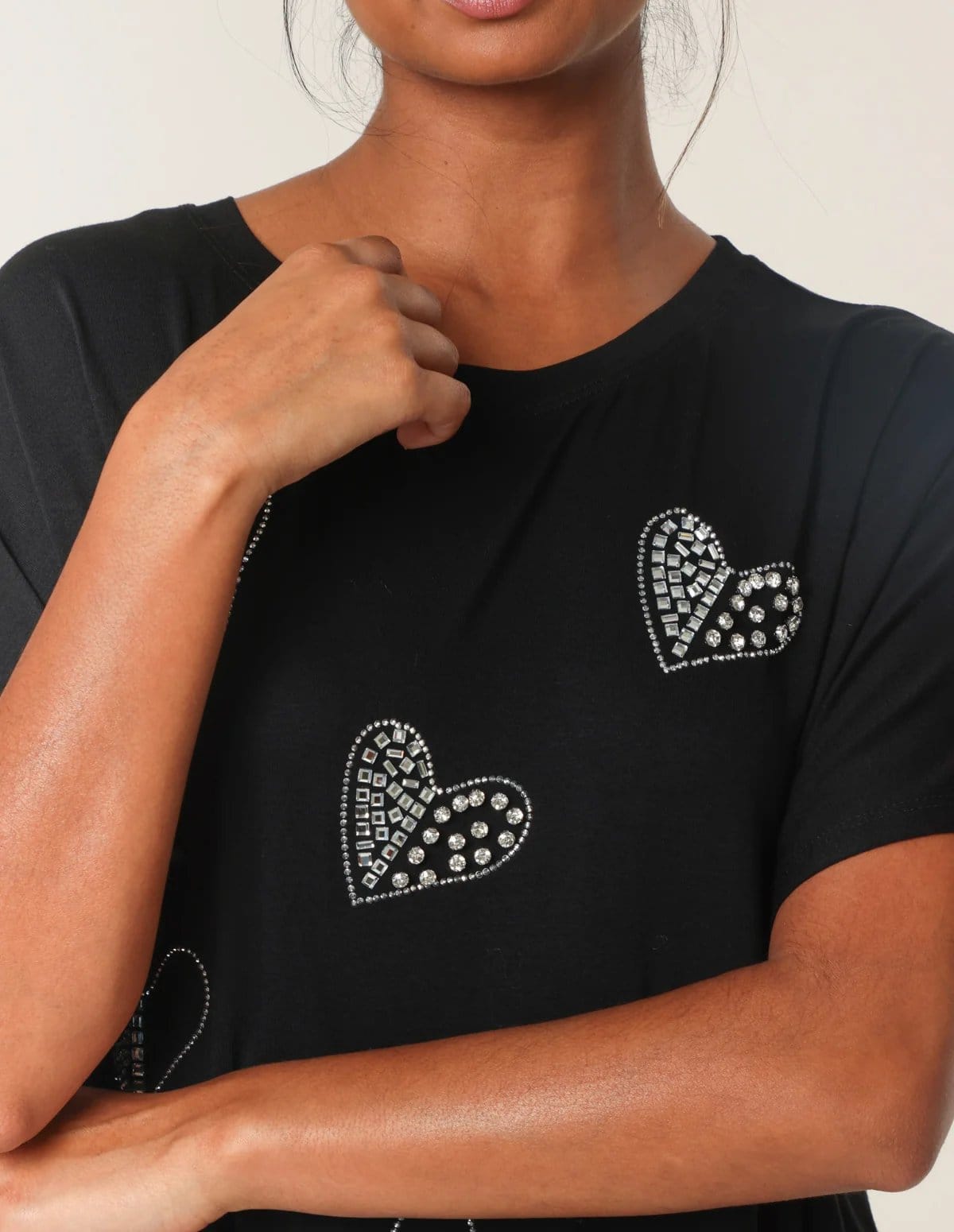 Blue Vanilla Round Neck Diamante Heart Detailing T-Shirt - 4