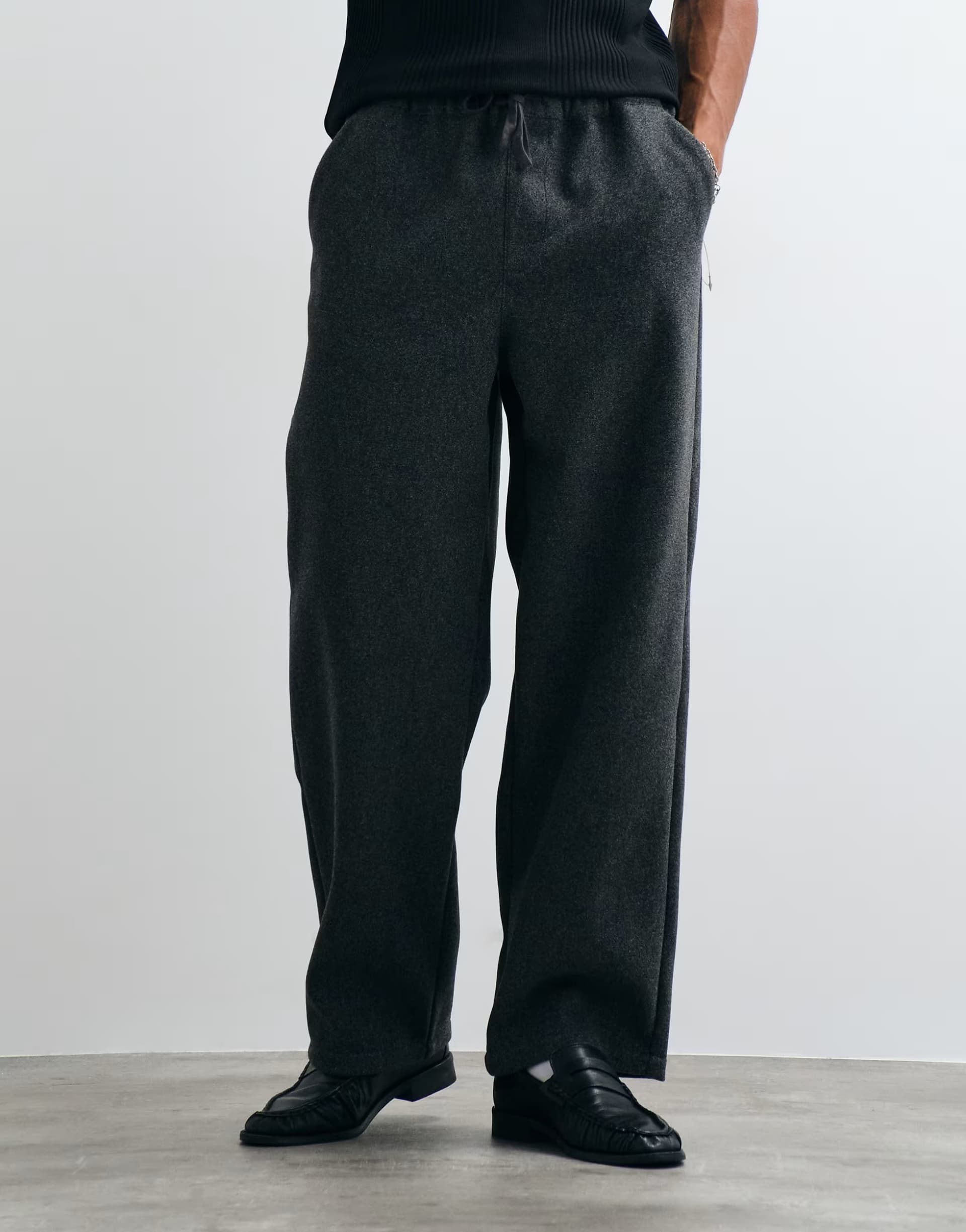 ASOS ASOS DESIGN baggy wool look trouser in grey with elasticated waistband