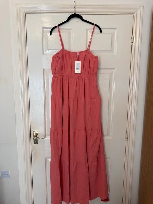 New Look Gini London Coral Tiered Maxi Dress Size 12