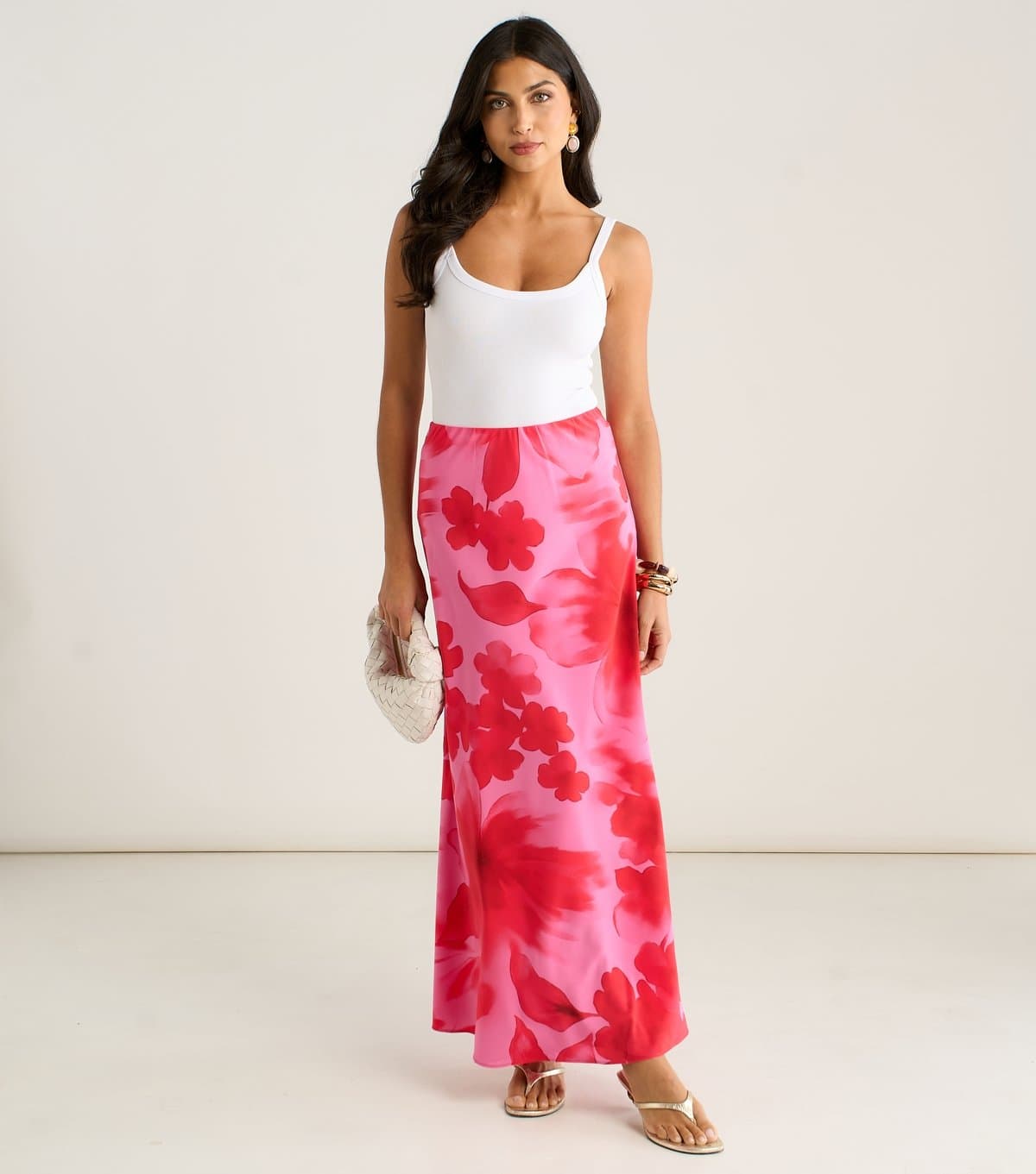 Gini London Women's Bright Pink Floral Print Maxi Skirt Gini London New Look