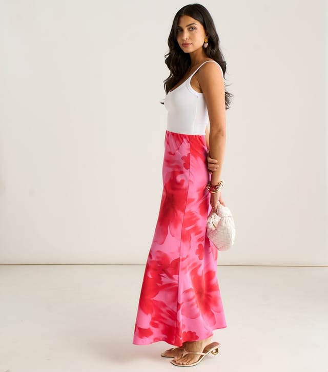 Gini London Women's Bright Pink Floral Print Maxi Skirt Gini London New Look - 3