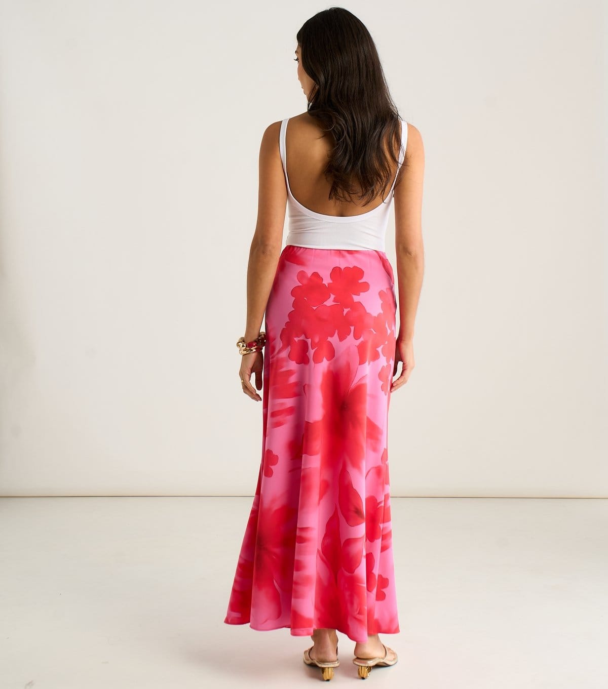 Gini London Women's Bright Pink Floral Print Maxi Skirt Gini London New Look - 4