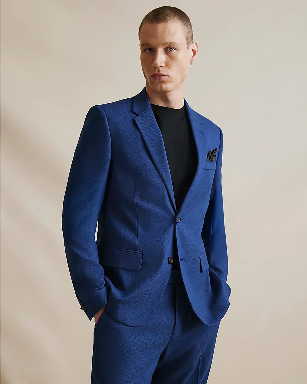 River Island Mens River Island Blue Slim Fit Stretch Textured Suit Jacket