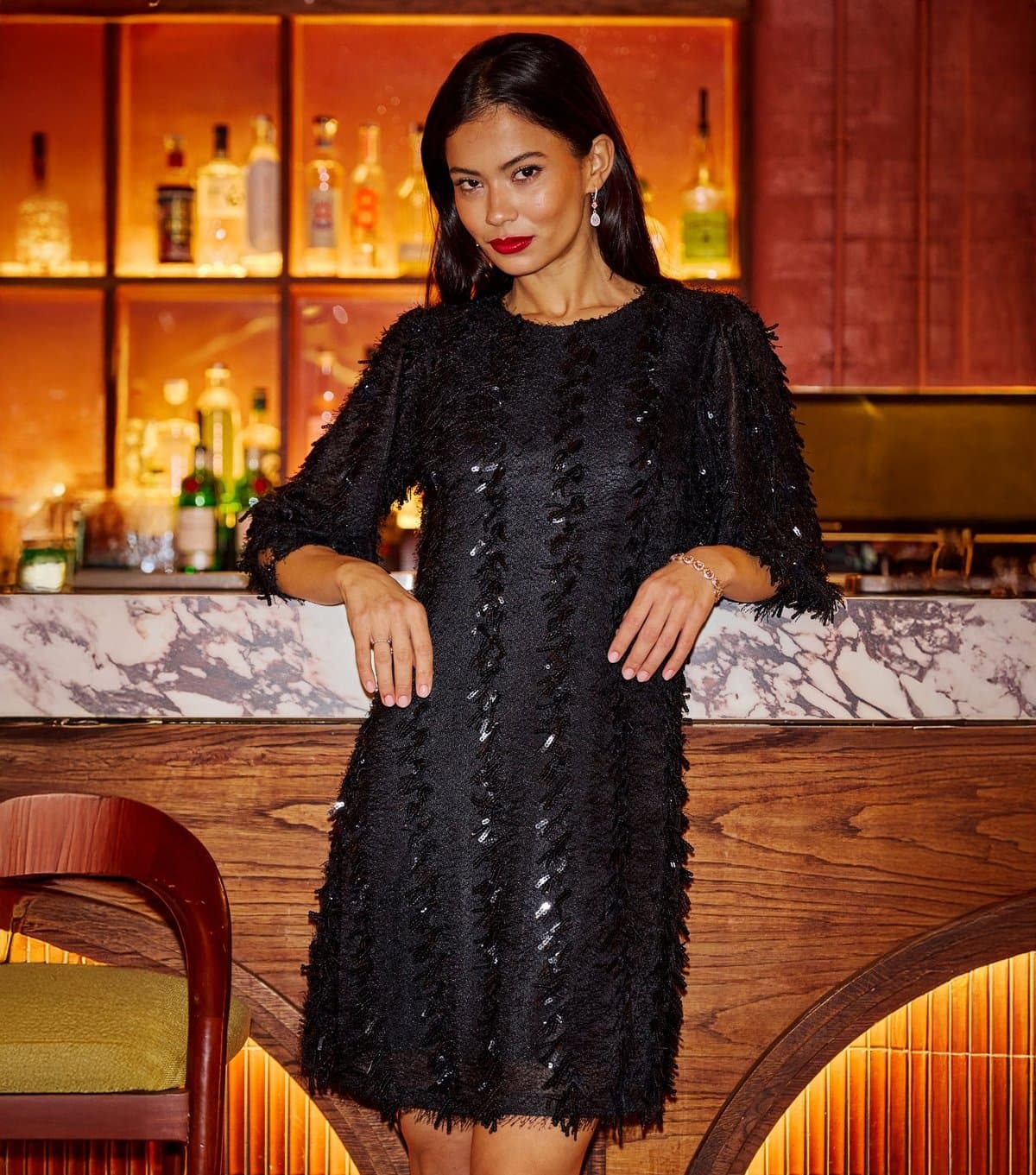 Yumi Women's Black Sequin Short Sleeve Tunic Mini Dress Yumi New Look