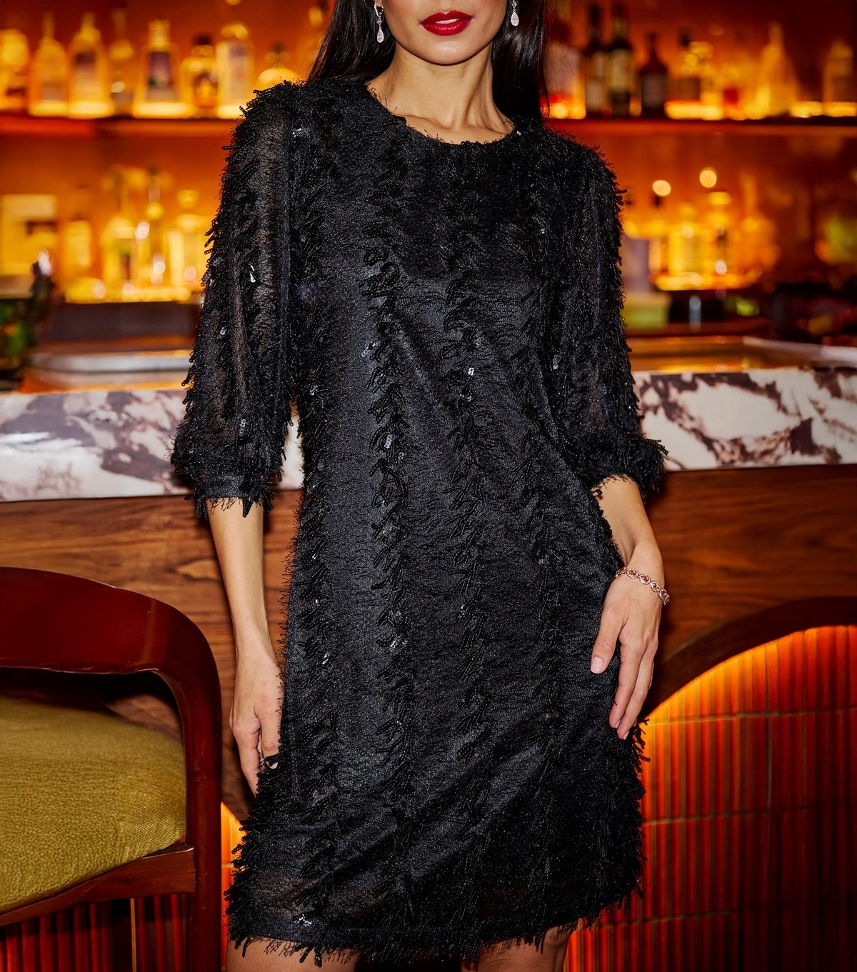 Yumi Women's Black Sequin Short Sleeve Tunic Mini Dress Yumi New Look - 3