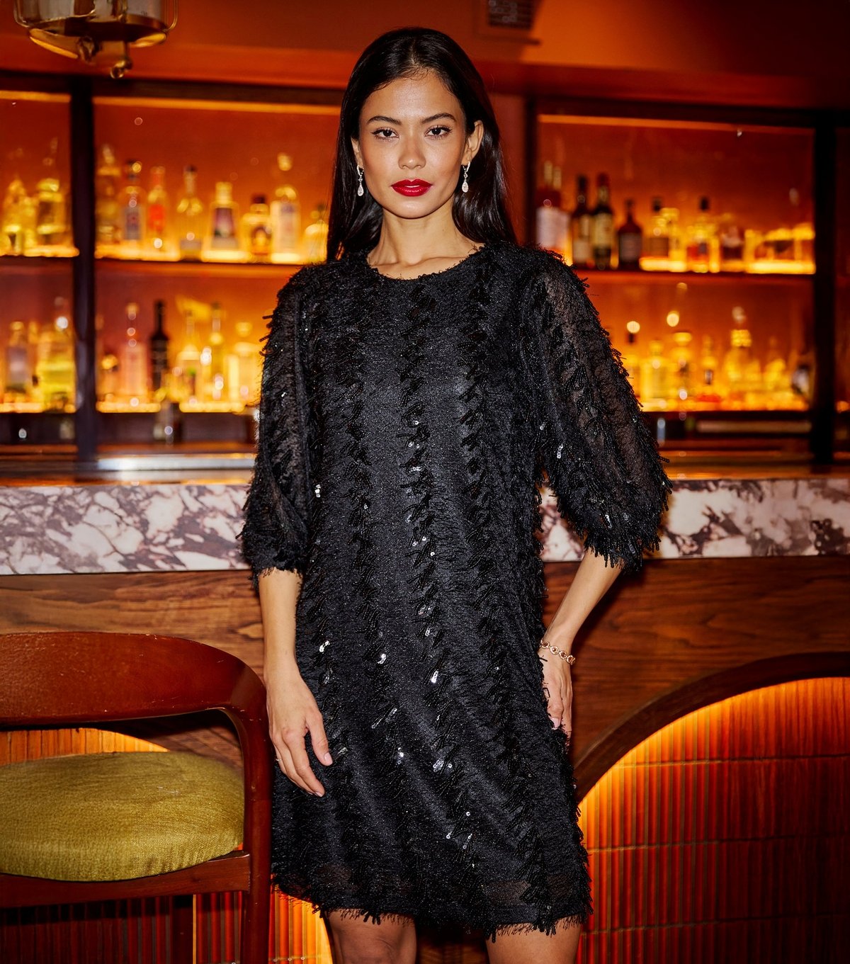 Yumi Women's Black Sequin Short Sleeve Tunic Mini Dress Yumi New Look - 4