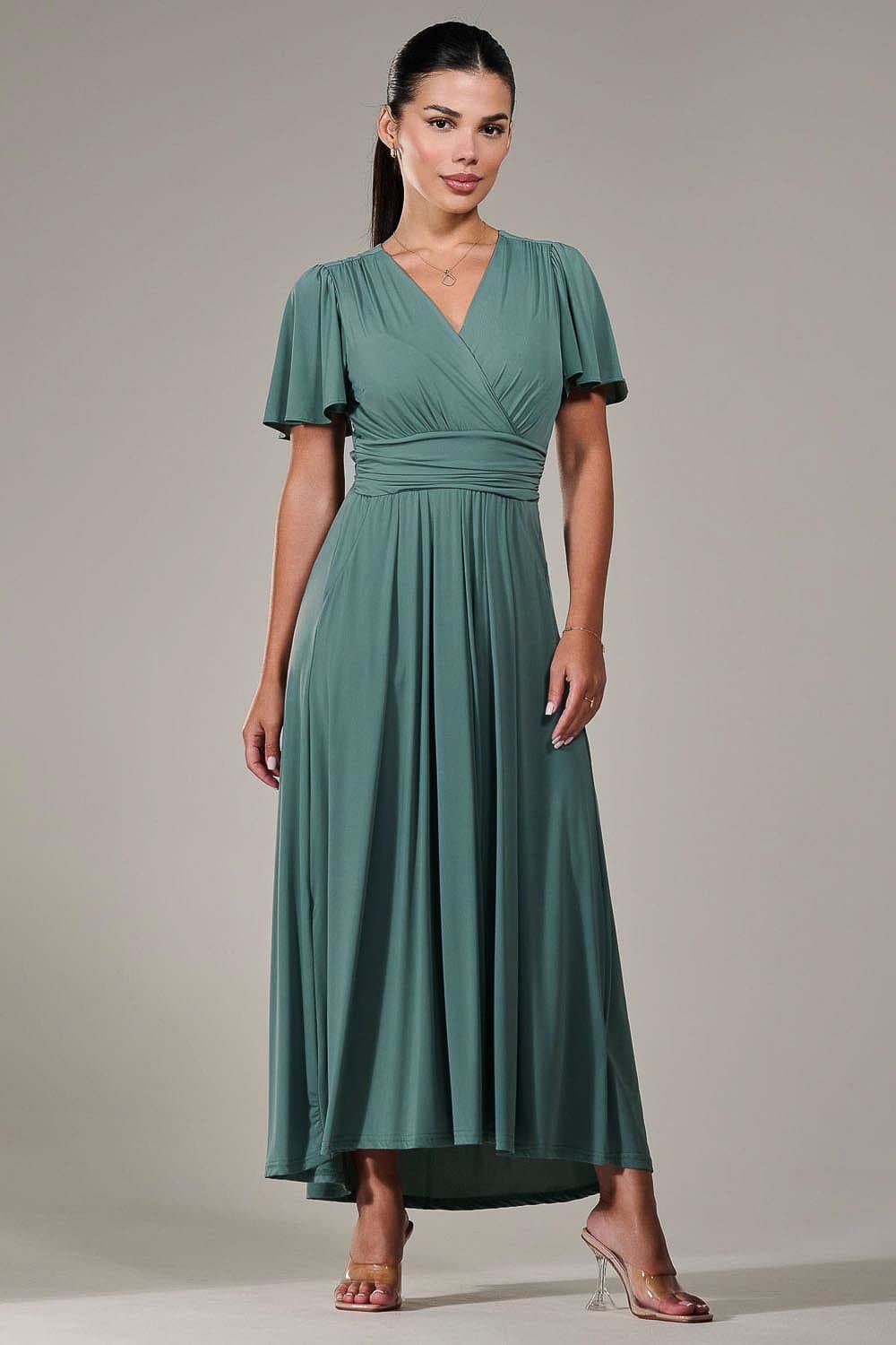 Jolie Moi Jolie Moi Women's Short Sleeve Soft Silky Jersey Maxi Dress in Light Green