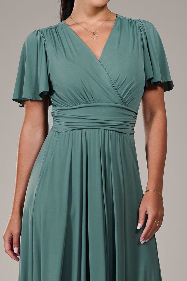 Jolie Moi Jolie Moi Women's Short Sleeve Soft Silky Jersey Maxi Dress in Light Green - 3