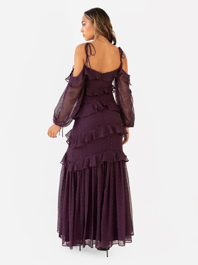 Anaya with Love Anaya with Love Women's Cold Shoulder Ruffle Maxi Dress in Purple - 2