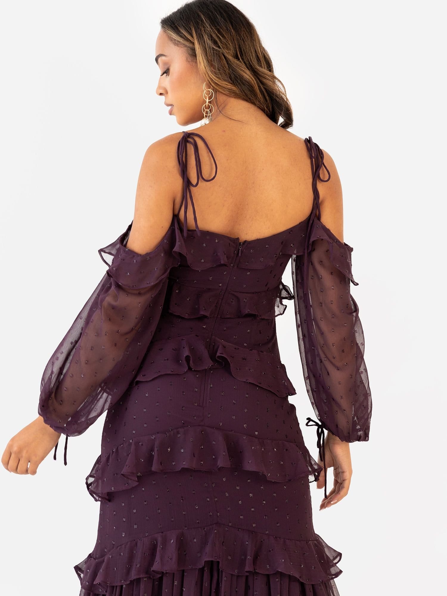 Anaya with Love Anaya with Love Women's Cold Shoulder Ruffle Maxi Dress in Purple - 4