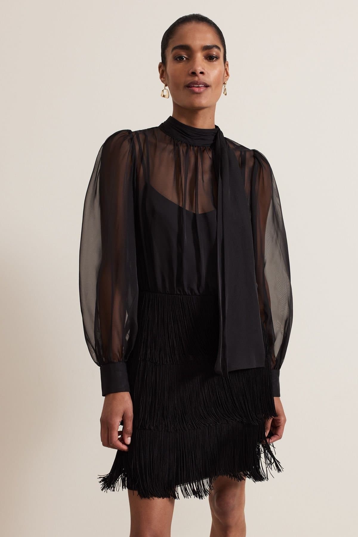 Phase Eight Phase Eight Women's Felicity Long Sleeve Fringe Skirt Dress in Black