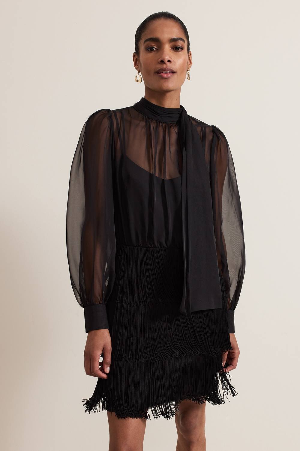 Phase Eight Phase Eight Women's Felicity Long Sleeve Fringe Skirt Dress in Black - 2