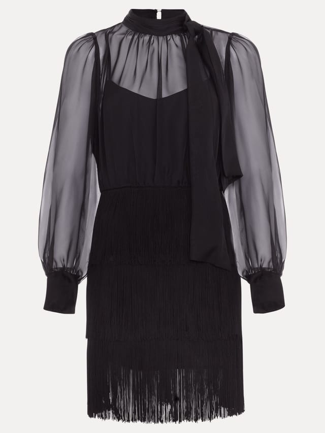 Phase Eight Phase Eight Women's Felicity Long Sleeve Fringe Skirt Dress in Black - 2