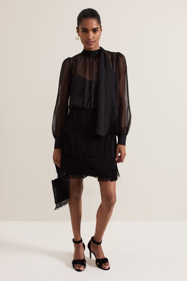 Phase Eight Phase Eight Women's Felicity Long Sleeve Fringe Skirt Dress in Black - 3