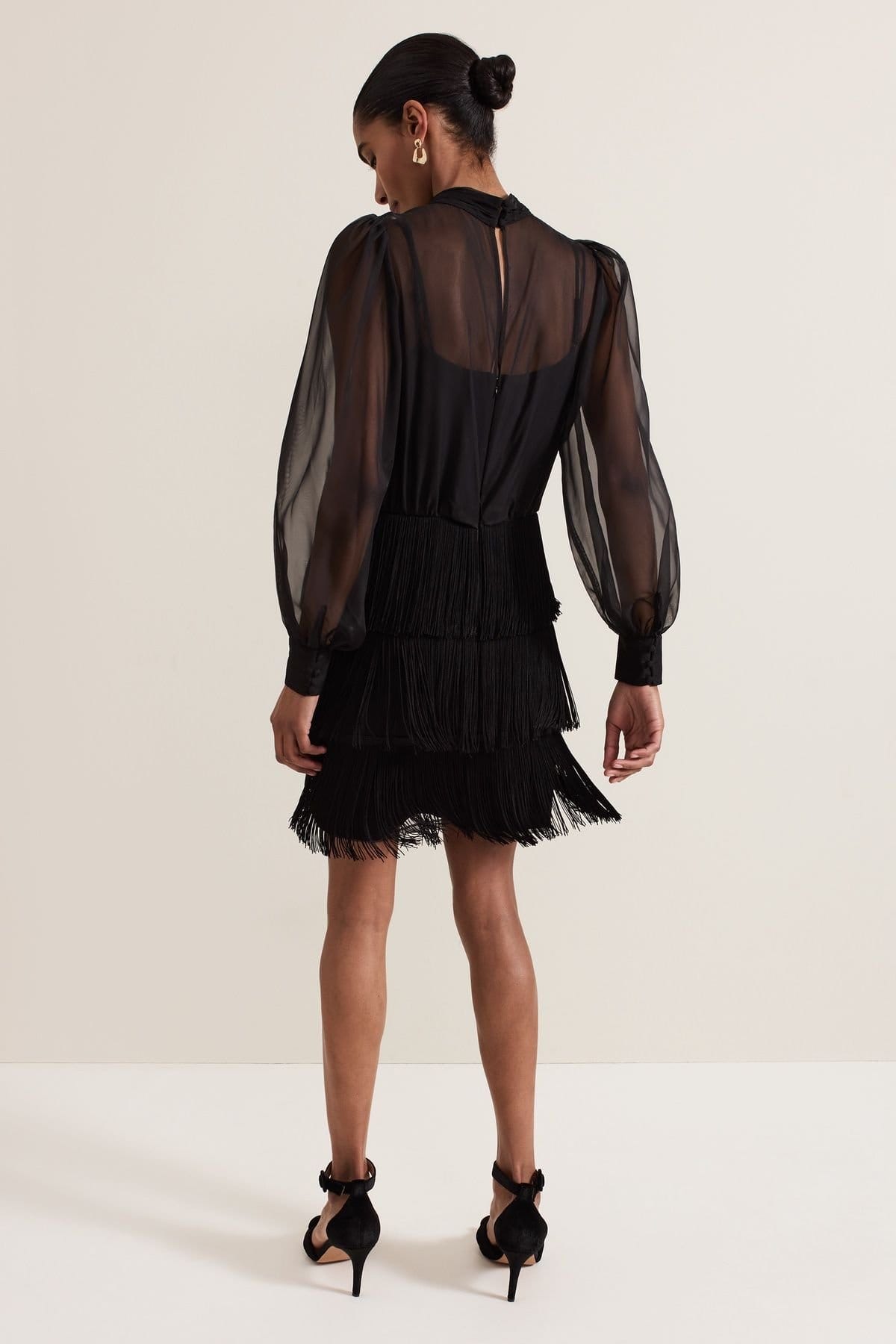Phase Eight Phase Eight Women's Felicity Long Sleeve Fringe Skirt Dress in Black - 4