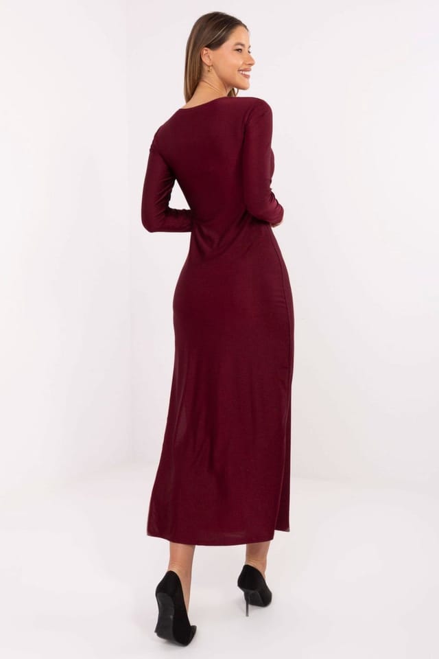 Love Lace Love Lace Women's Elegant Italian Midi Pencil Dress with Deep Slit in Burgundy - 3