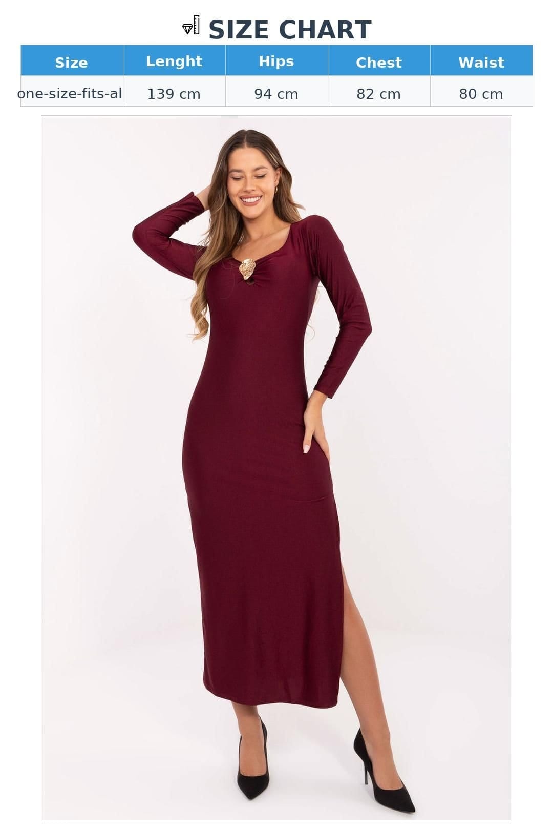 Love Lace Love Lace Women's Elegant Italian Midi Pencil Dress with Deep Slit in Burgundy - 4