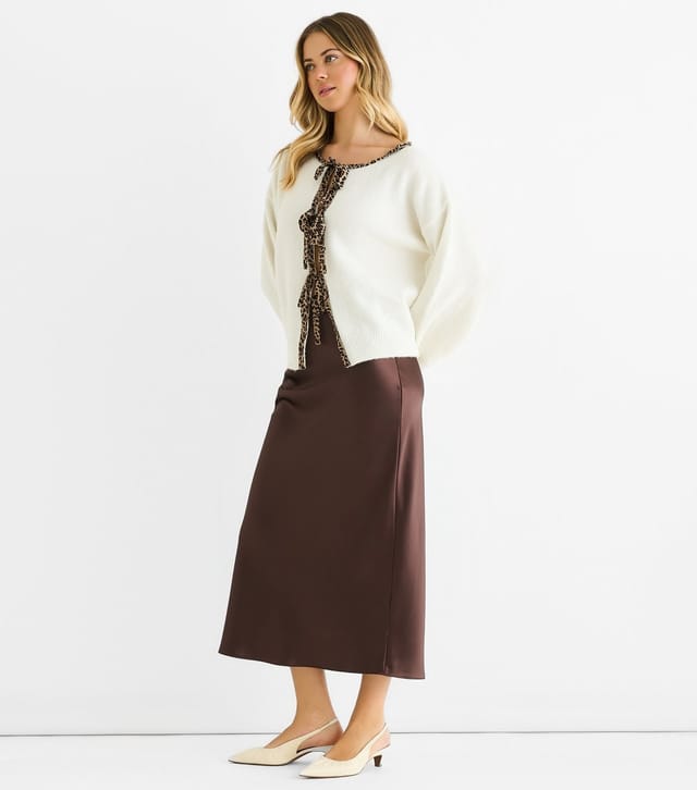 Gini London Women's Cream Leopard Print Trim Tie Front Cardigan Gini London New Look - 3