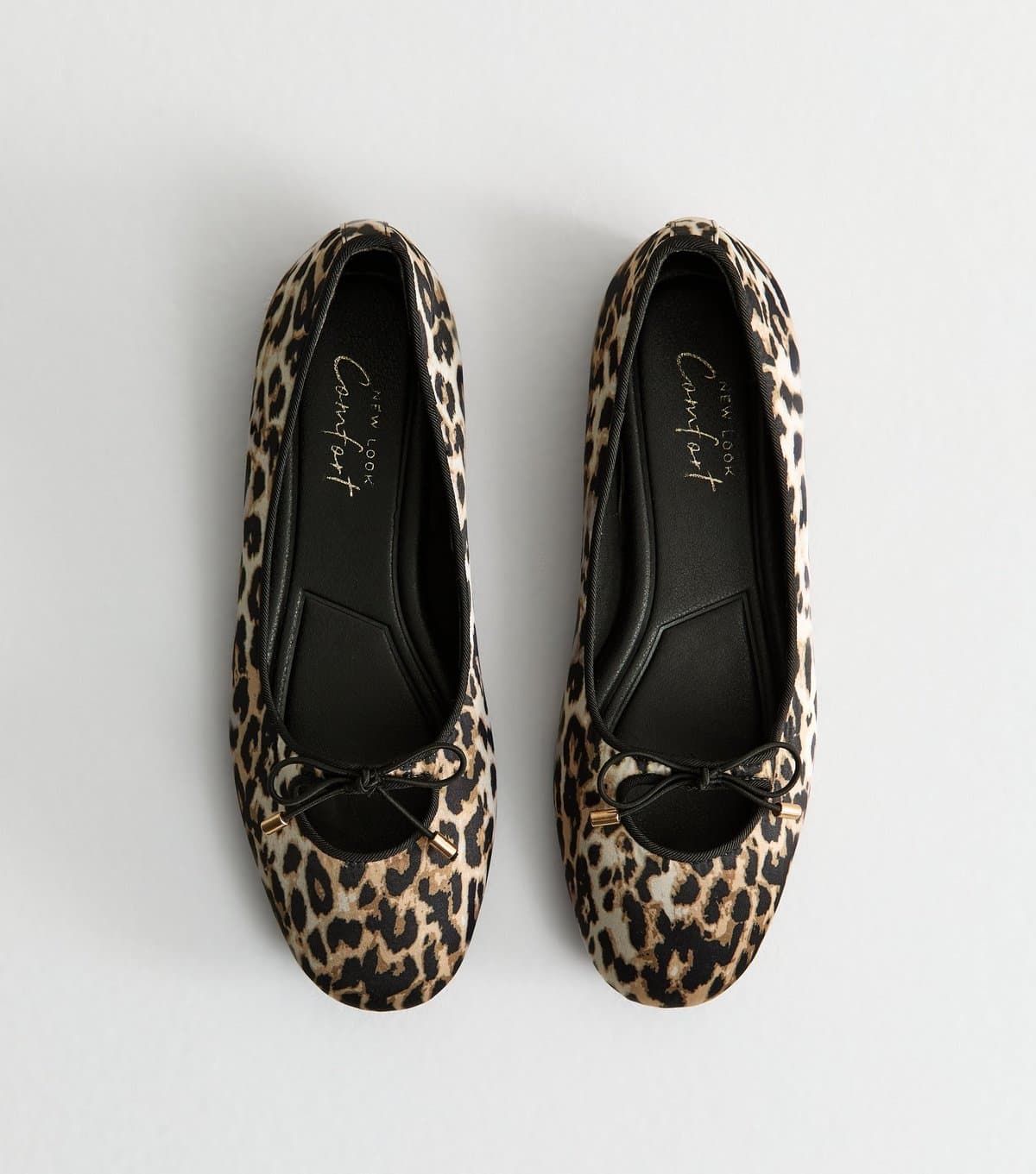 New Look Women's Brown Satin Leopard Print Cutout Ballet Pumps New Look