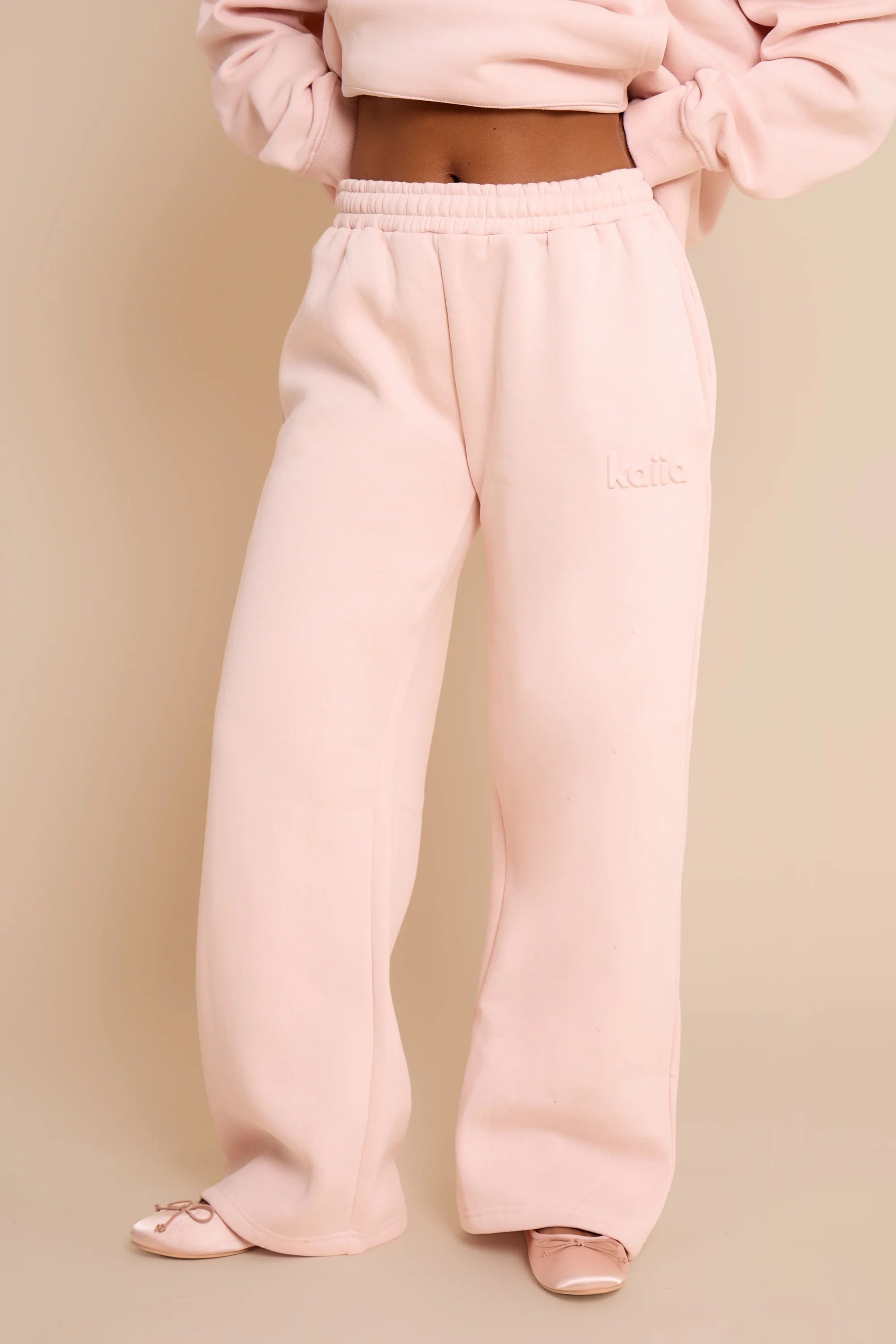 Kaiia Kaiia Embossed Studio Wide Leg Joggers Baby Pink - 3