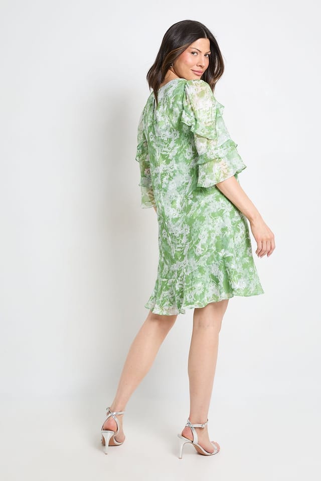Wallis Wallis Women's Floral Print Ruffle Shift Dress in Green - 3