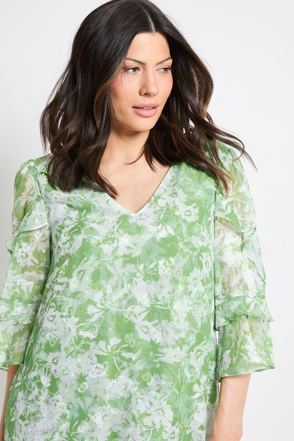 Wallis Wallis Women's Floral Print Ruffle Shift Dress in Green - 4