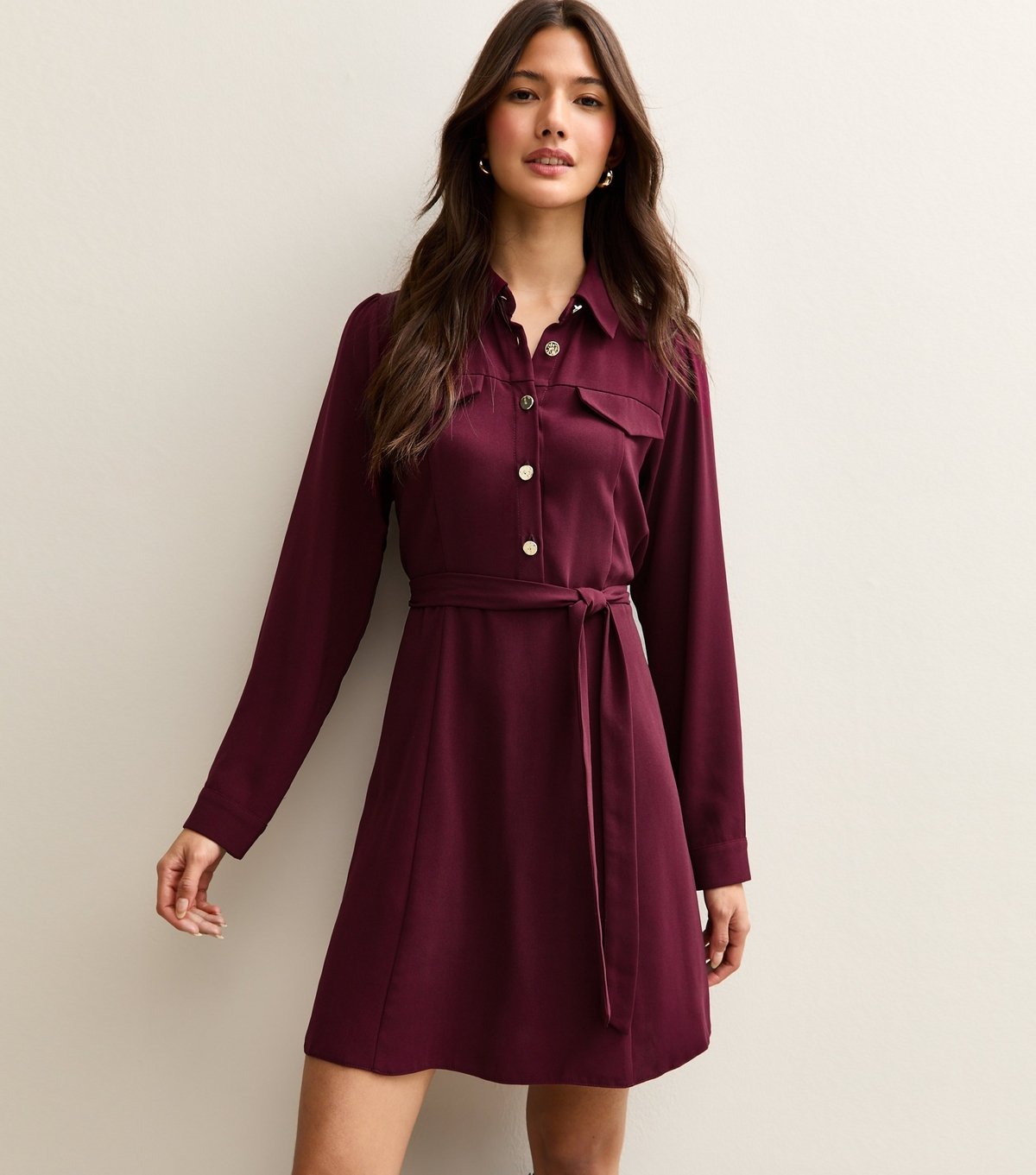 New Look Women's Dark Burgundy Belted Shirt Dress New Look - 2