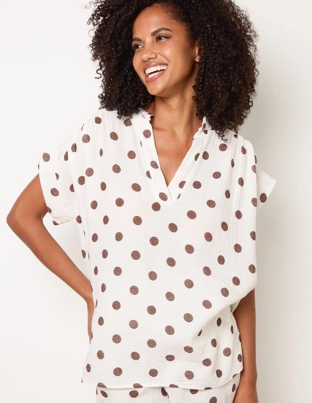 Blue Vanilla Cheesecloth Polka Dot Short Set - 3